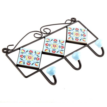 Turquoise Yellow Floral Tiles Hooks 
